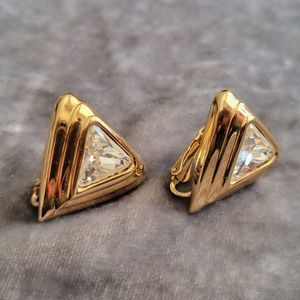 S.A.L. Swarovski Vintage Earrings Clip-on Goldtone With Crystals